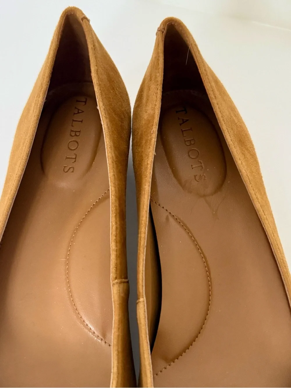 Talbots Sutton Camel Suede Flats with Gold Buckle